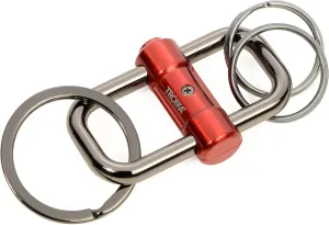 TROIKA 2-WAY KEY – KR22-09/RD – Keyring with 3 rings for keys in 2 sizes – slide lock for easy key organization – cast metal– shiny – gunmetal, red – TROIKA-original