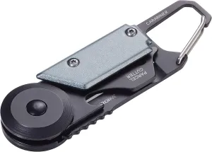 Troika Mini tool with 5 functions, – EGON – – parcel cutter – carabiner – small saw blade – 420 stainless steel, aluminium – black, titanium coloured
