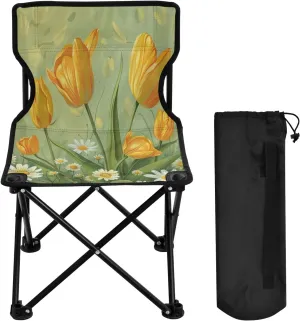 Tulip Daisy Portable Outdoor Folding Chair Anti-Slip Padded Oxford Cloth Stool Camping Chair Small for Beach Hiking Fishing Gardening Quad Camp Chair
