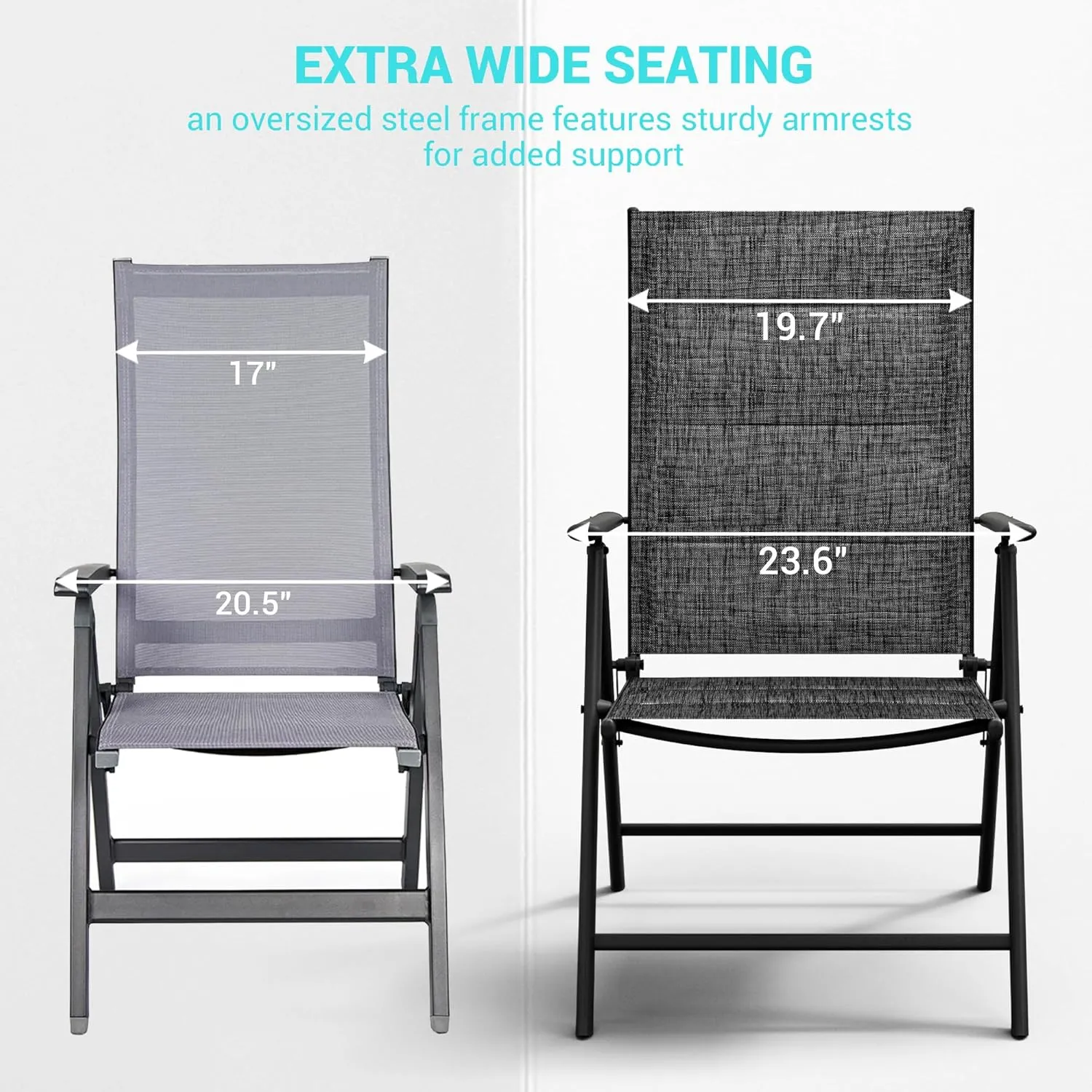 UDPATIO Patio Folding Dining Chairs Set of 2, Folding Lawn Chairs for Adults with Padded All Weather Breathable Textilene, Portable Folding Chairs with Steel Frame, No Assembly, Dark Grey