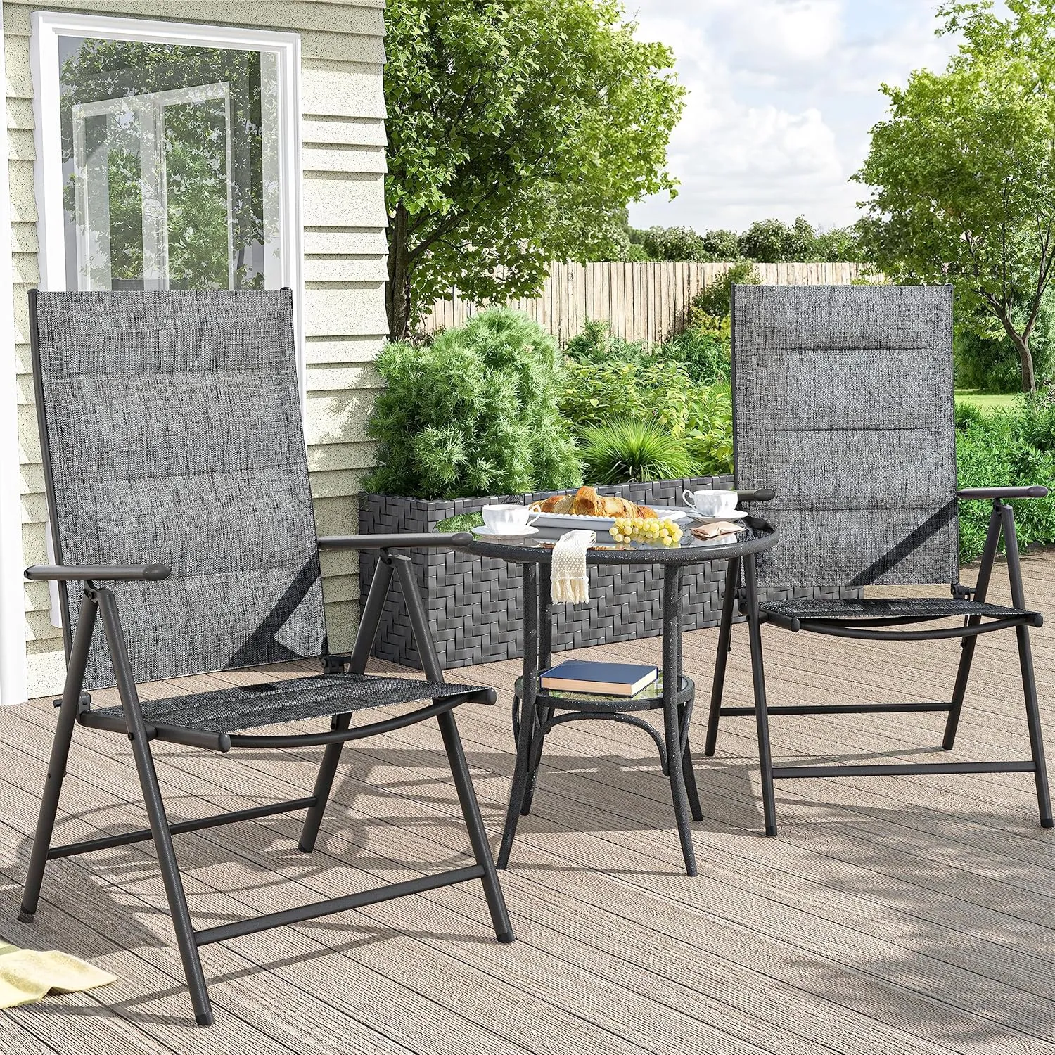 UDPATIO Patio Folding Dining Chairs Set of 2, Folding Lawn Chairs for Adults with Padded All Weather Breathable Textilene, Portable Folding Chairs with Steel Frame, No Assembly, Dark Grey