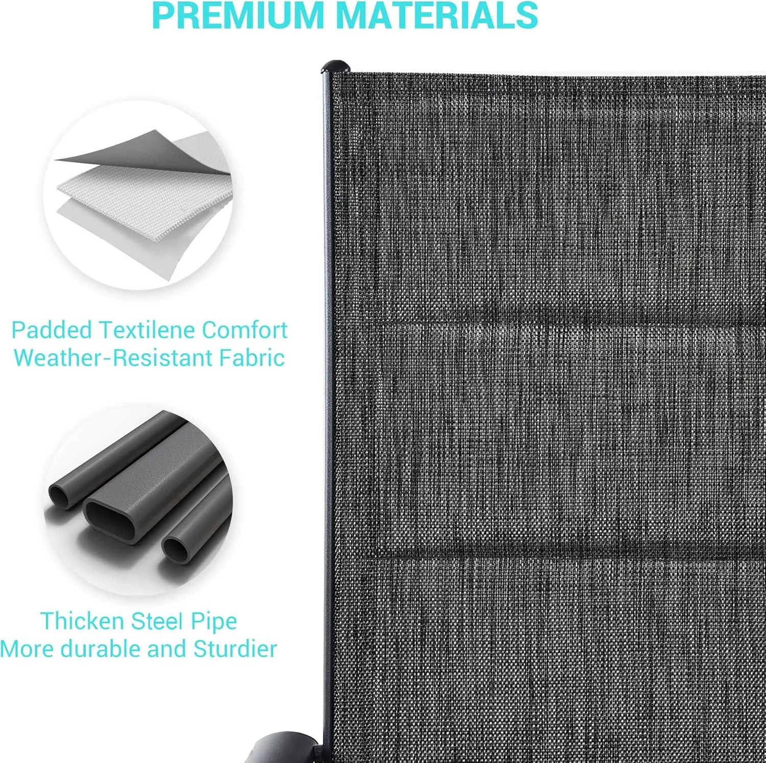 UDPATIO Patio Folding Dining Chairs Set of 2, Folding Lawn Chairs for Adults with Padded All Weather Breathable Textilene, Portable Folding Chairs with Steel Frame, No Assembly, Dark Grey