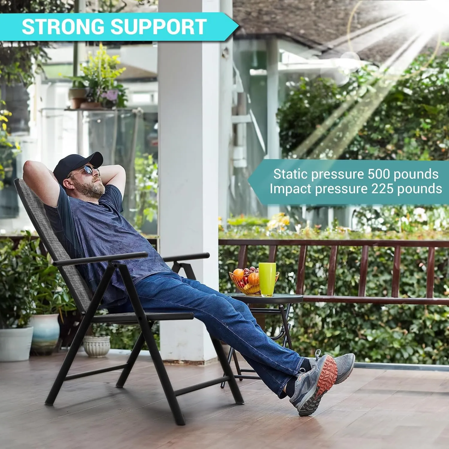 UDPATIO Patio Folding Dining Chairs Set of 2, Folding Lawn Chairs for Adults with Padded All Weather Breathable Textilene, Portable Folding Chairs with Steel Frame, No Assembly, Dark Grey