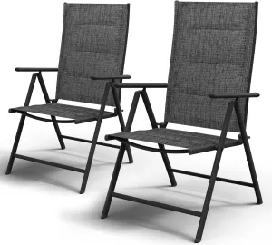 UDPATIO Patio Folding Dining Chairs Set of 2, Folding Lawn Chairs for Adults with Padded All Weather Breathable Textilene, Portable Folding Chairs with Steel Frame, No Assembly, Dark Grey