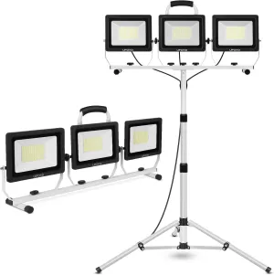 UFOND 22000 Lumen LED Work Light with Stand,3 Head Portable Work Lights with Individual Switch,Waterproof Work Lamp, Adjustable Metal Telescoping Tripod with Power Cord