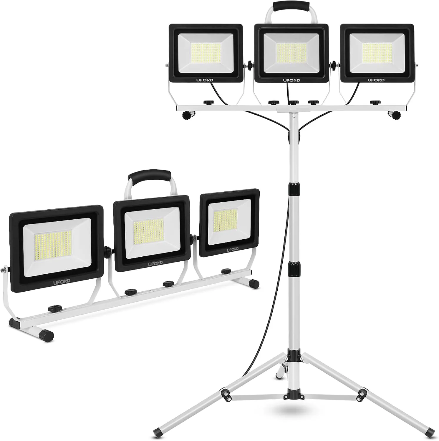 UFOND 22000 Lumen LED Work Light with Stand,3 Head Portable Work Lights with Individual Switch,Waterproof Work Lamp, Adjustable Metal Telescoping Tripod with Power Cord