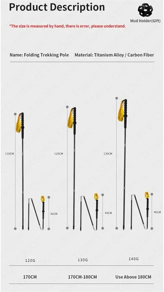 Ultralight 120G Folding Trekking Pole Carbon Fiber Aluminum Alloy Camp Portable Climbing Stick Alpenstocks (D 110cm)