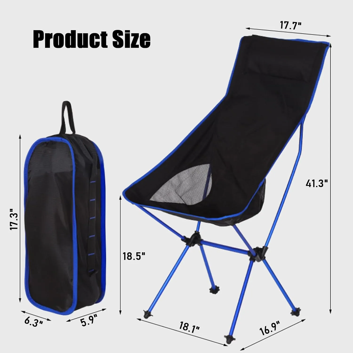 Ultralight Camping Chairs for Adults, High Back Folding Camp Chair with Carry Bag, Aluminum Alloy Frame, Portable Outdoor Folding Chairs for Hiking, Picnics, Beach,Blue a