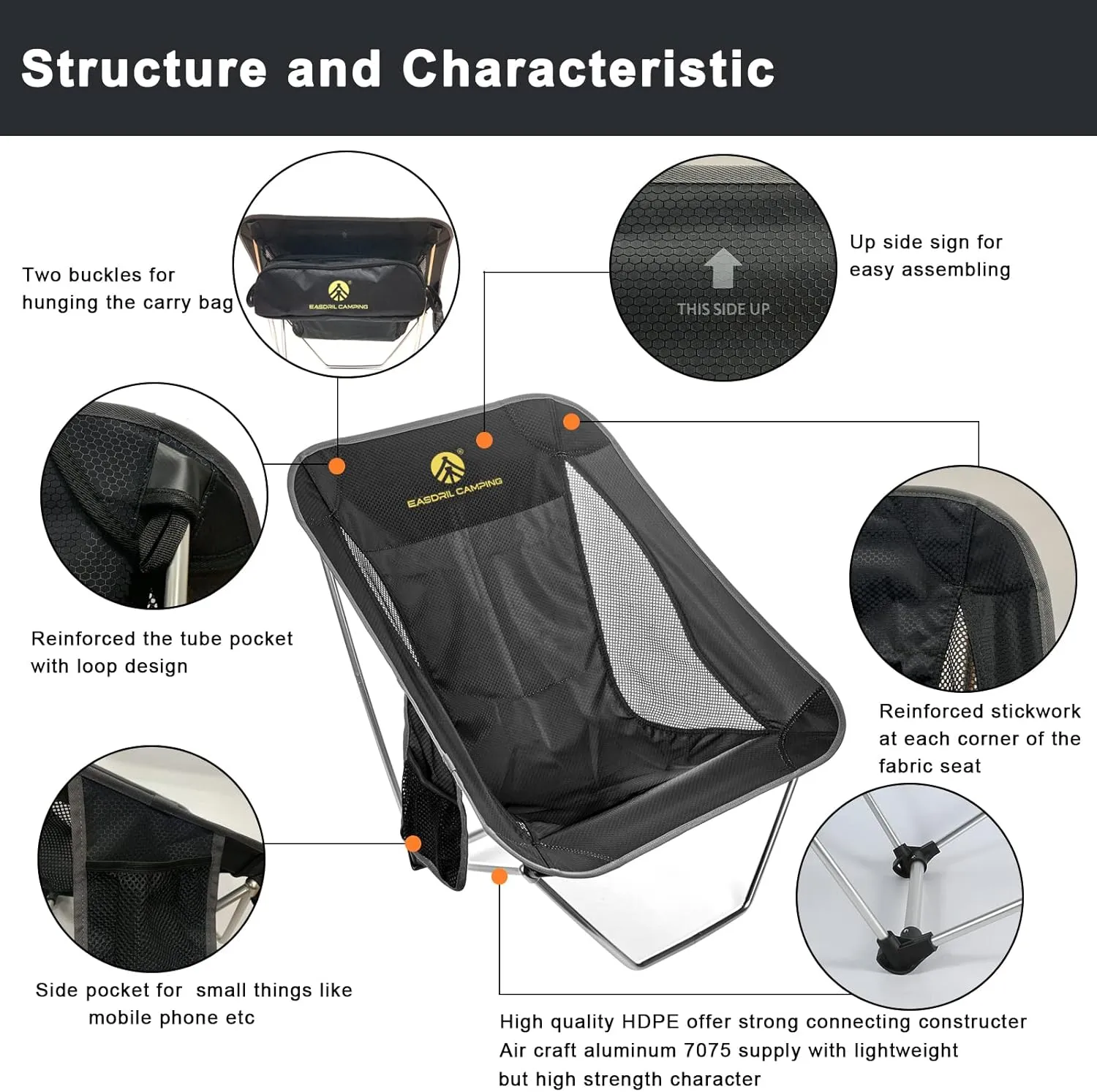 Ultralight Folding Camping Chair Low Lightweight Foldable Camp Chairs with Carry Bag for Hiking, Backpacking, Picnic, Outdoor Concert, Sports Events, Beach