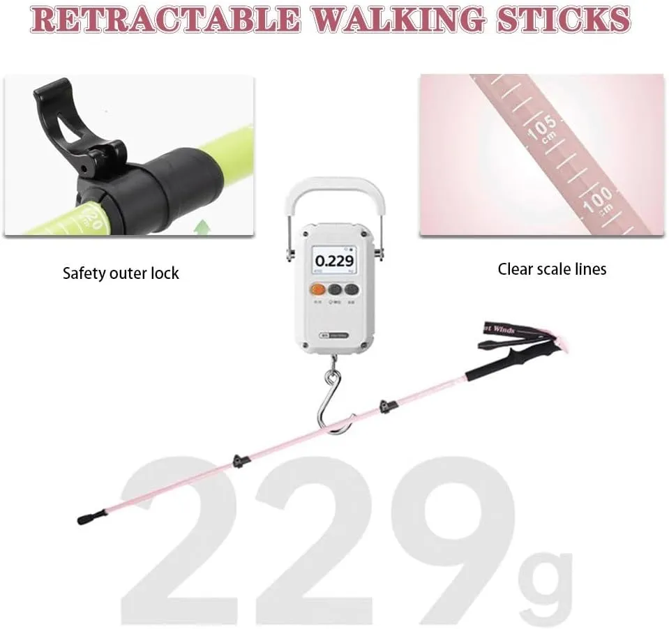 Ultralight Nordic Walking Sticks, Telescopic Trekking Poles for Boys/Girls, Aluminum Alloy Shaft, for Backpacking, Camping