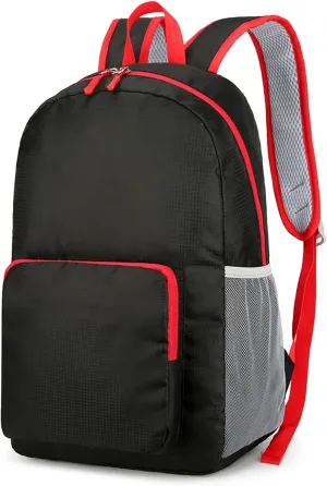 Ultralight Packable Backpack 16 Inch Waterproof Travel Daypack for Camping Hiking Outdoor (Black Red)