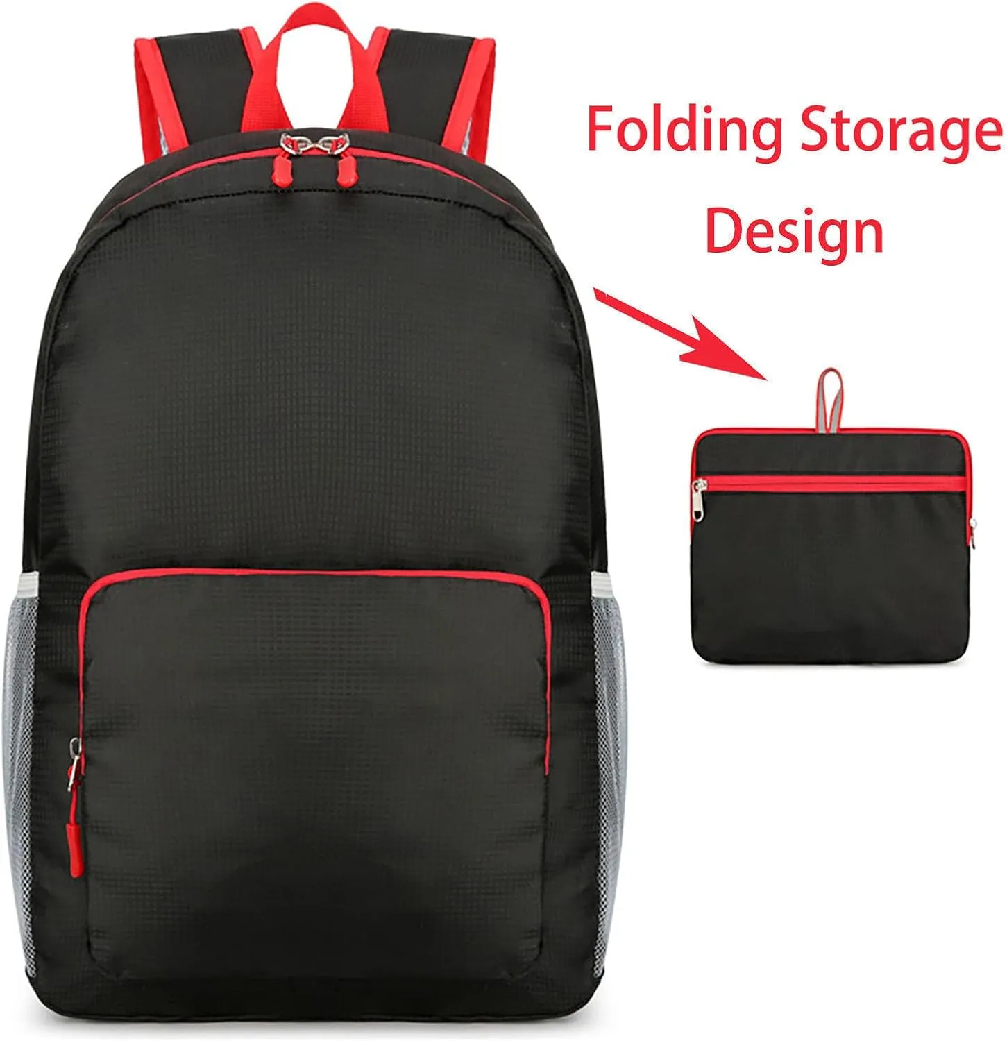 Ultralight Packable Backpack 16 Inch Waterproof Travel Daypack for Camping Hiking Outdoor (Black Red)