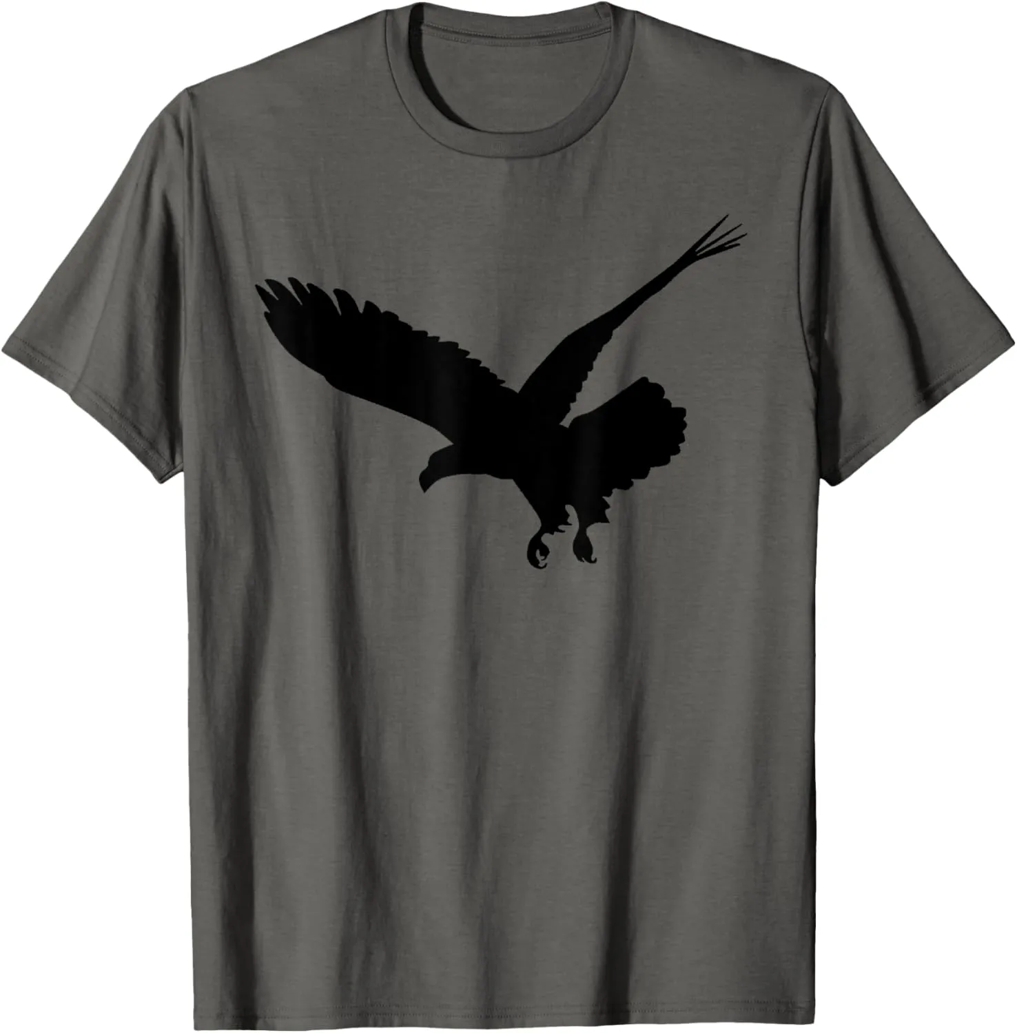 Unisex Adult Grey Small Classic Fit Short Sleeve T-Shirt with Unique Graphic Art of Black Flying Eagle Bird Silhouette