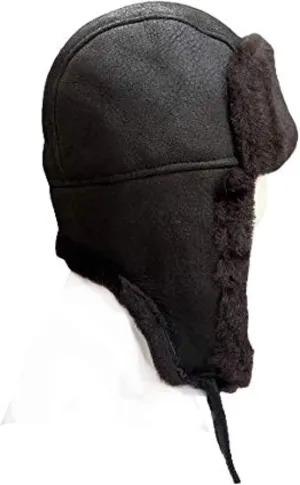 Unisex Sheepskin Trapper Hat Russian Ushanka Aviator Fur hat Winter hat