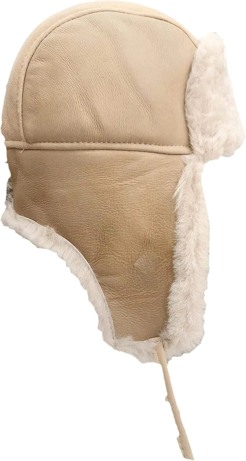Unisex Sheepskin Trapper Hat Russian Ushanka Aviator Fur hat Winter hat