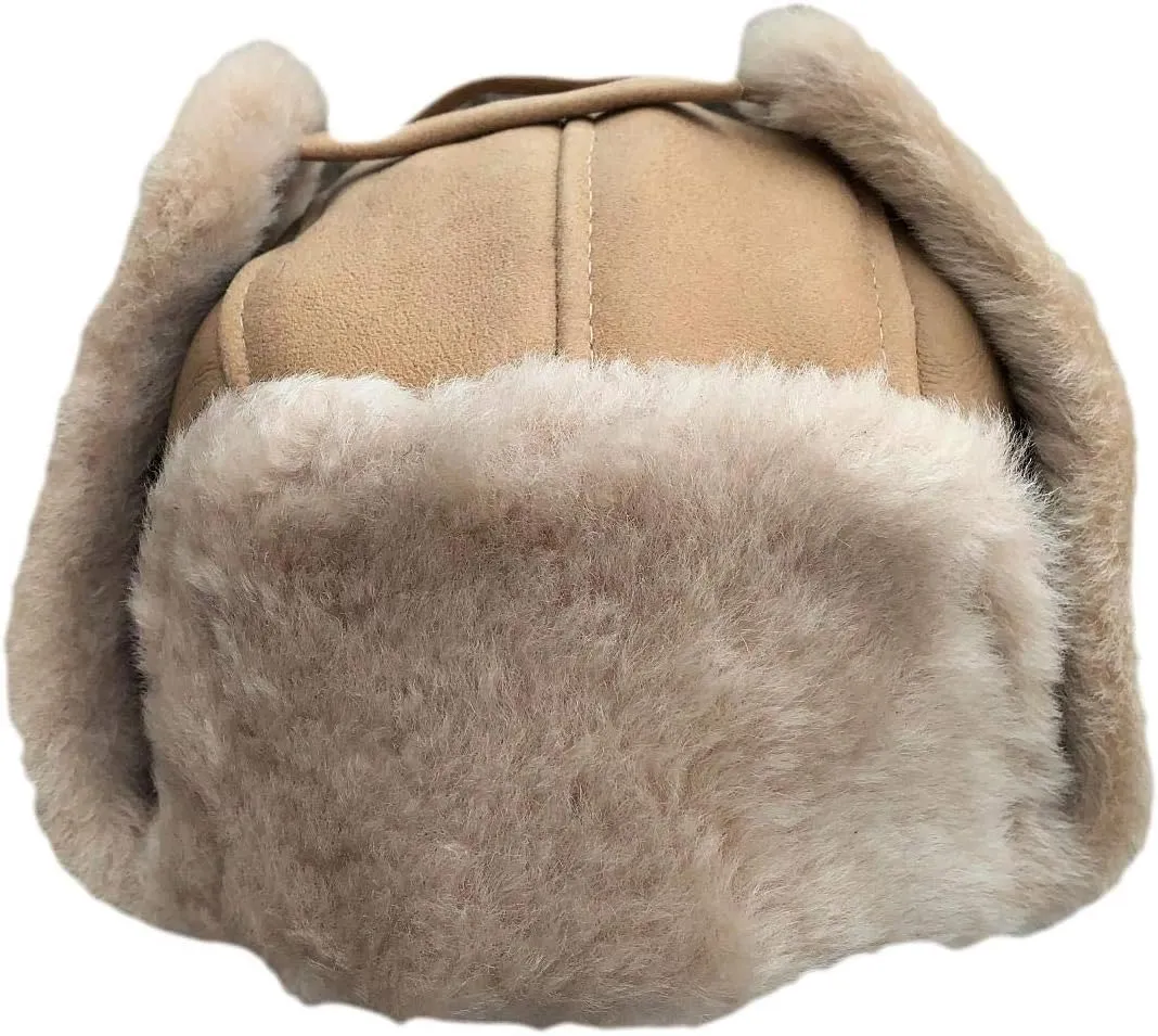 Unisex Sheepskin Trapper Hat Russian Ushanka Aviator Fur hat Winter hat
