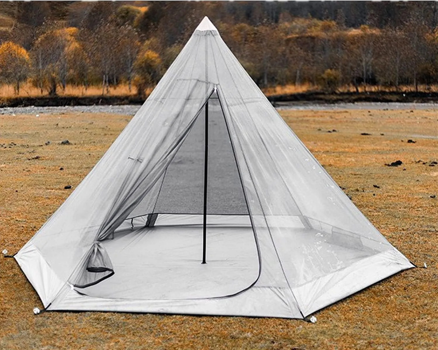 UNISTRENGH Camping Teepee Tent Indian Tent Yurt 4 Season Double Layers Waterproof Sunscreen Shelter Pyramid Spire Tents for Outdoor Hiking Hunting
