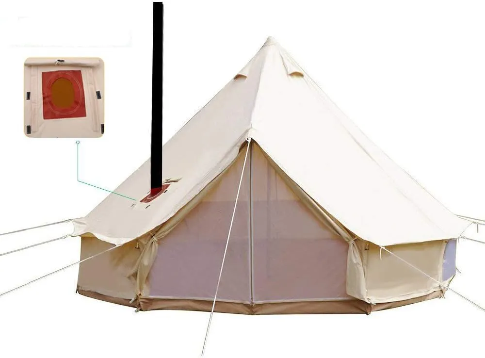UNISTRENGH Luxury 4 Season Waterproof Cotton Canvas Bell Tent Large Glamping Tent Yurt Teepee with Roof Stove Jack Hole for Camping Hiking Christmas