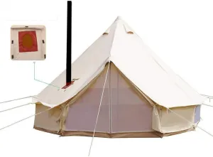 UNISTRENGH Luxury 4 Season Waterproof Cotton Canvas Bell Tent Large Glamping Tent Yurt Teepee with Roof Stove Jack Hole for Camping Hiking Christmas