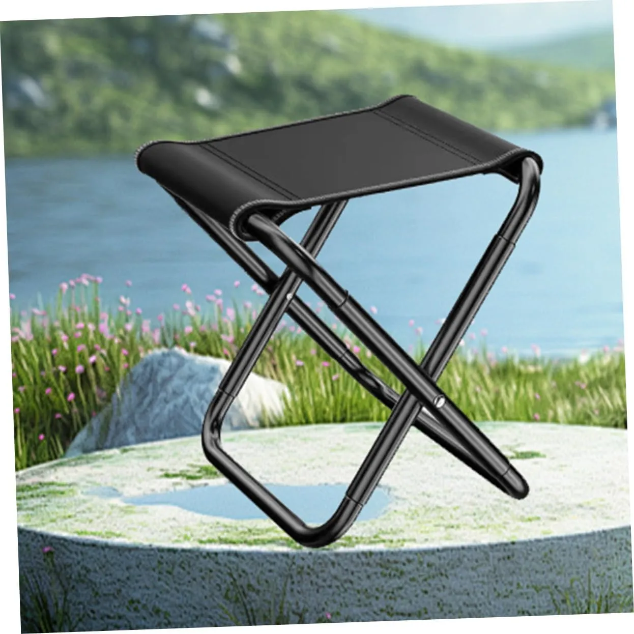 Unomor Portable Folding Stool Chairs Outdoor Chairs Travel Stool Camping Supplies Steel Black