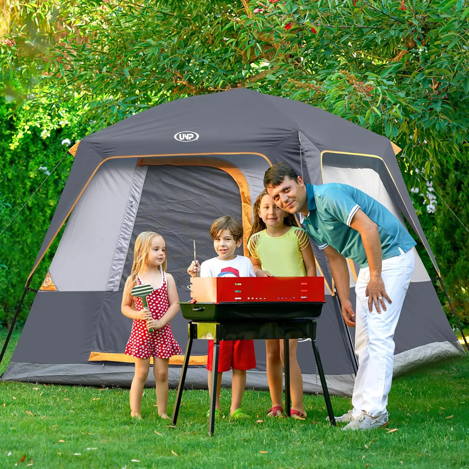 UNP 2/4/6/8 Person Tent, Portable Cabin Tent, Camping Tent 4-Person Easy Set Up, Waterproof with Top Rainfly for Outdoor Camping/Hiking