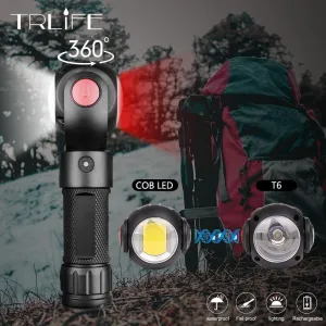 USB Led COB Flashlight 8000LM Double Side Magnet 360 Degree Rotate T6 COB Lantern Mini Torch by 18650/26650 Battery Waterproof