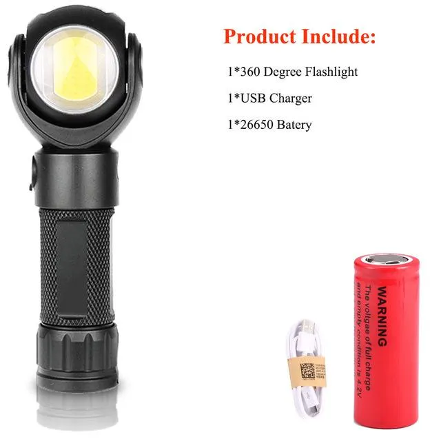 USB Led COB Flashlight 8000LM Double Side Magnet 360 Degree Rotate T6 COB Lantern Mini Torch by 18650/26650 Battery Waterproof