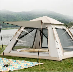 Utility Tent 4 People Double Doors and Four Windows,Pop Open in Three Seconds Large Teepee Tent for Adults Sturdy and Practical Family Tent for Hiking Camping