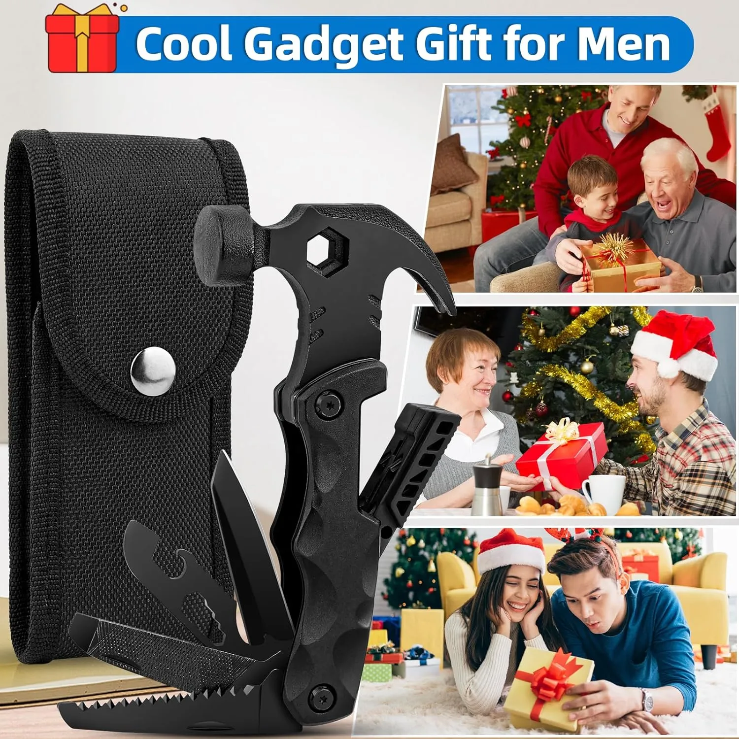 Valentines Day Gifts for Men, Hammer Multitool 18 in 1 Christmas Gifts for Dad Husband Boyfriend Camping Accessories Survival Gear Multi Tool with Nylon Case Cool Gadgets Unique Birthday Gifts Ideas