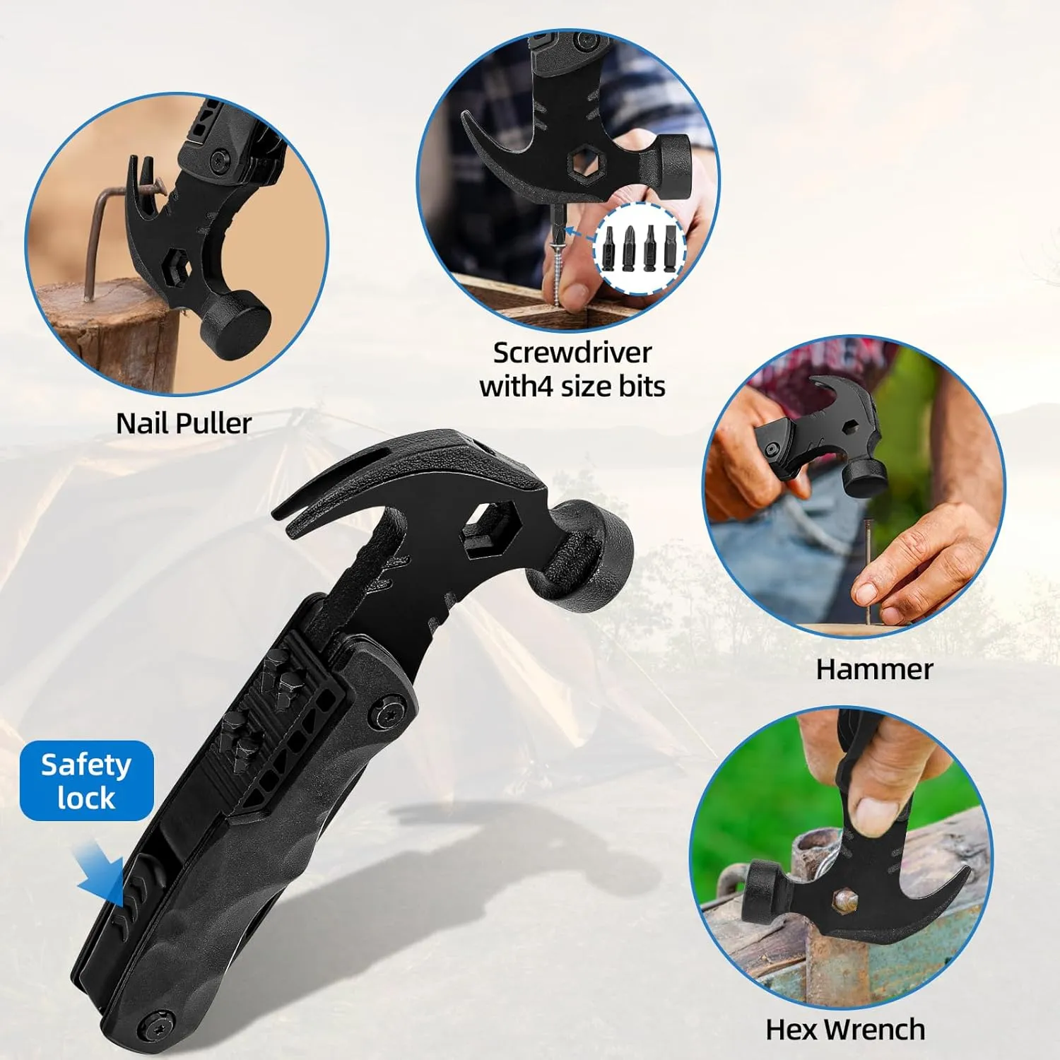 Valentines Day Gifts for Men, Hammer Multitool 18 in 1 Christmas Gifts for Dad Husband Boyfriend Camping Accessories Survival Gear Multi Tool with Nylon Case Cool Gadgets Unique Birthday Gifts Ideas