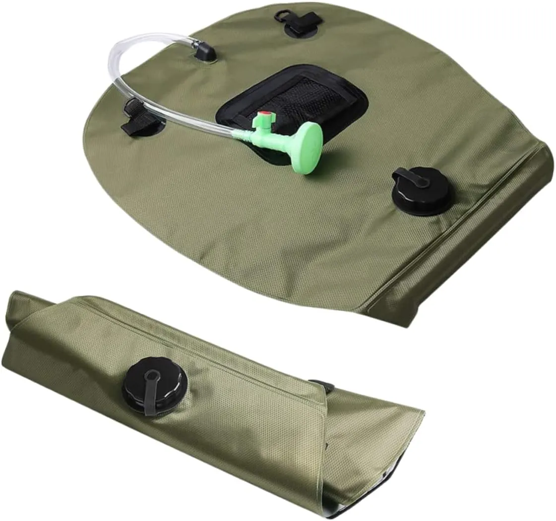 VANZACK Solar Shower Bag for Camping Hiking and Outdoor Activities Portable Water Storage with Shower Nozzle Olive Green Easy to Use for Beach and Travel