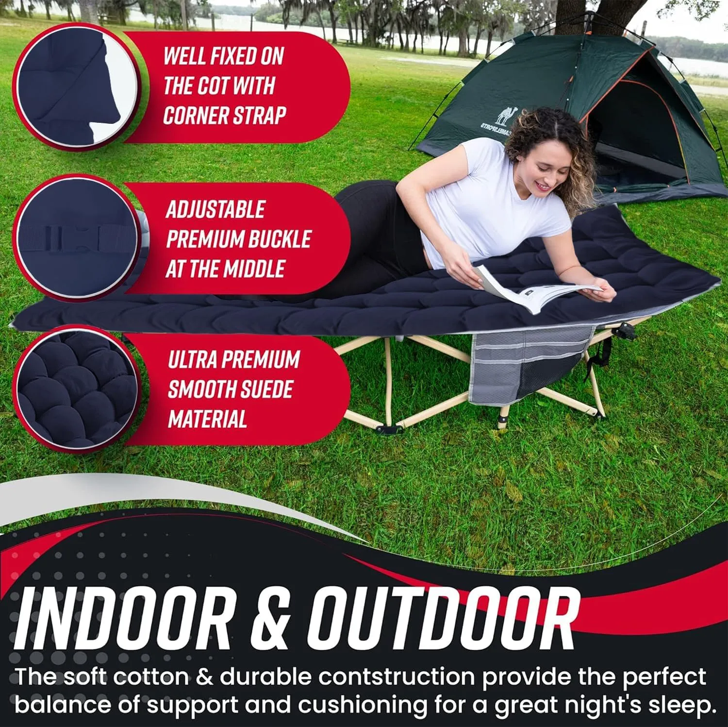 Vaygway Outdoor Camping Cot Pads Mattress- Soft Comfortable Lightweight Thick Cotton Sleeping Cot- Portable Hiking, Traveling, Backpacking Waterproof Bottom Pad Mattress