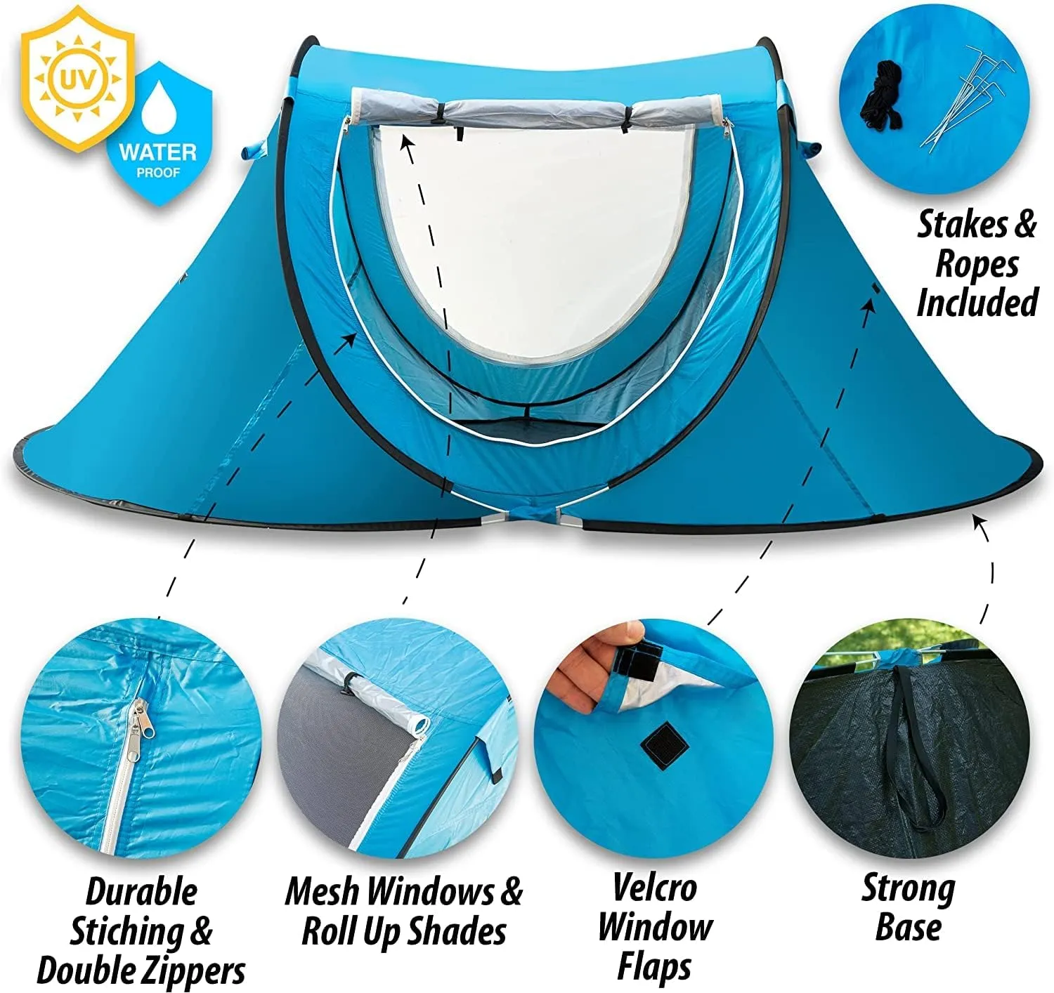 Vaygway Pop-up Tent and Automatic Instant Portable Cabana - Premium Quality 2-4 Person Easy Throw Setup Windproof Waterproof Travel Cabana Beach Tent Shelter- for Hiking, Camping & Outdoor Activities