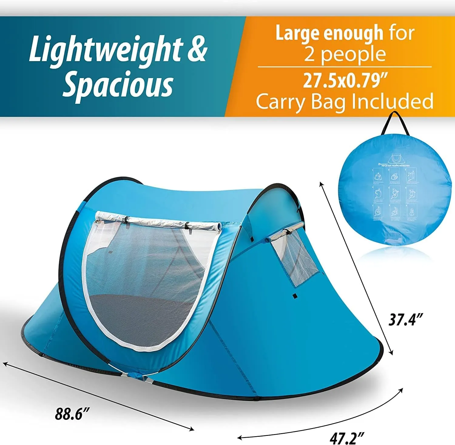 Vaygway Pop-up Tent and Automatic Instant Portable Cabana - Premium Quality 2-4 Person Easy Throw Setup Windproof Waterproof Travel Cabana Beach Tent Shelter- for Hiking, Camping & Outdoor Activities