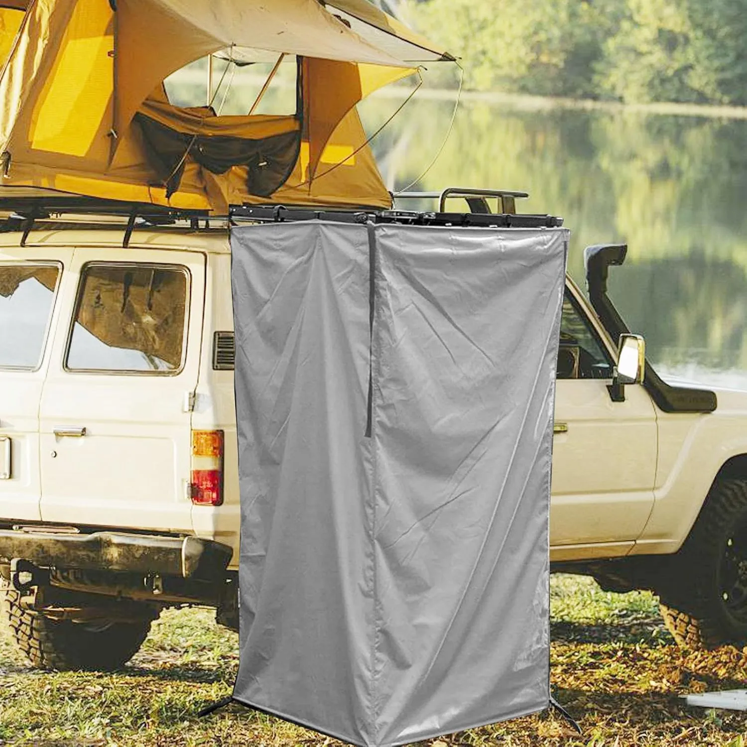 Vehicle Side Shower Tent Changing Dressing Room Hiking Outdoor Shower Room Toilet Stall for Trailer SUV Travel Truck Beach, Gray