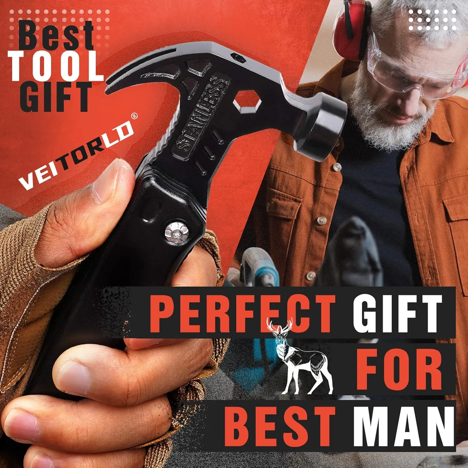 VEITORLD Gifts for Papa, Father's Day, Unique Birthday Gift Ideas for Papa Men Dad from Wife Daughter Son, All in One Survival Tools Hammer Multitool, Cool Gadgets Presents, Camping Accessories