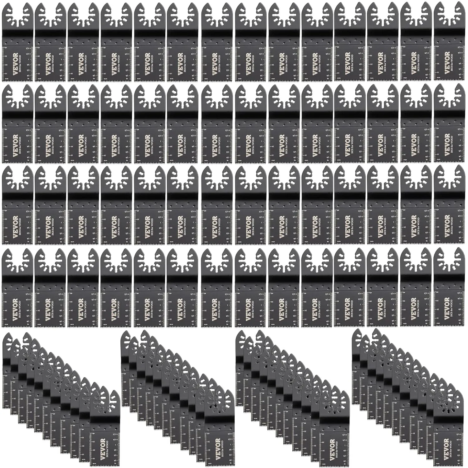 VEVOR 100PCS Oscillating Saw Blades, Quick Release Multitool Blades Kit, HCS Tool Blades for Wood Plastic, Compatible with Dewalt Dremel Fein Worx Bosch Makita Milwaukee