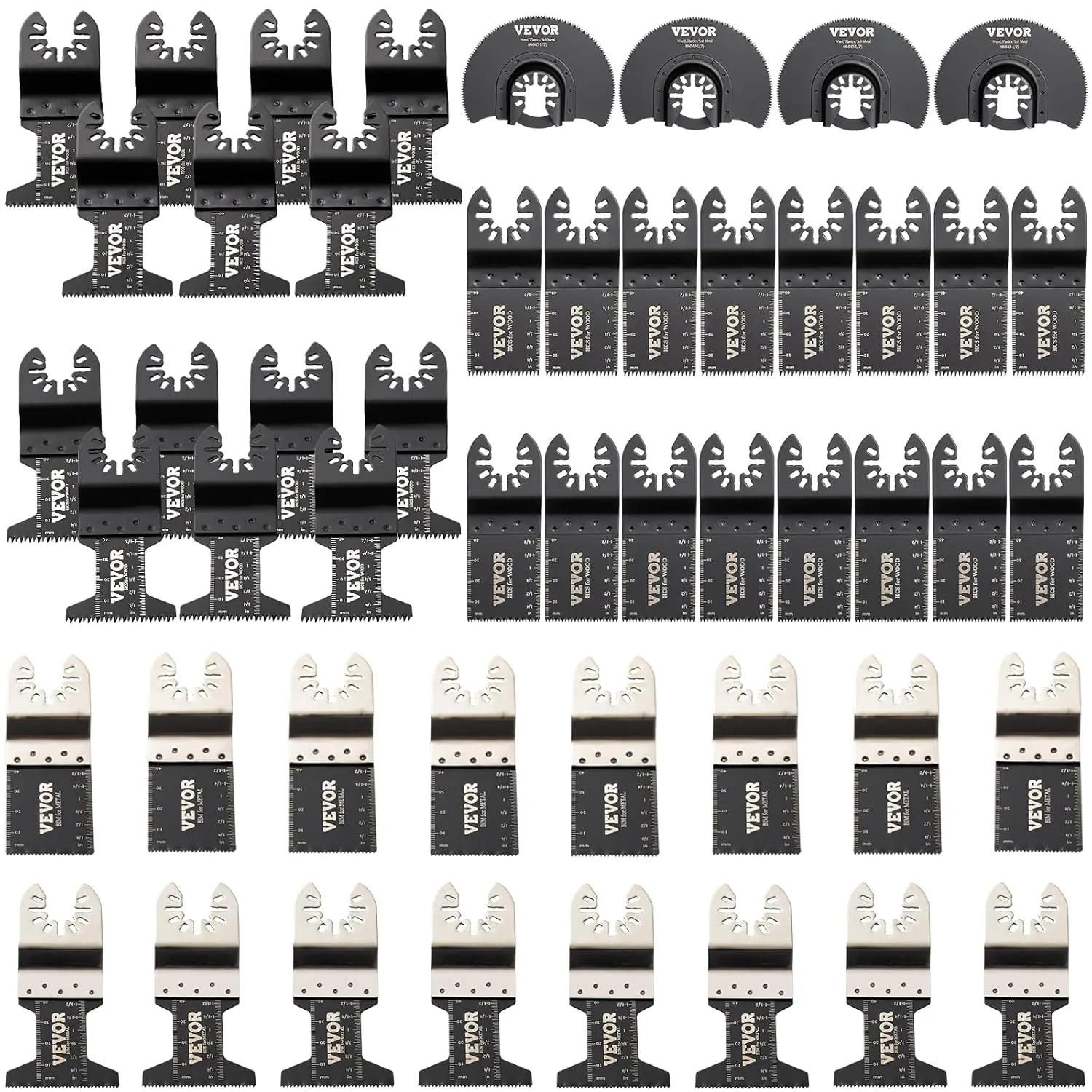 VEVOR 50 PCS Oscillating Saw Blades, Universal Quick Release Oscillating Saw Blades, Multitool Tool Blades for Wood Plastic Metal Nails, Compatible with Milwaukee Dewalt Dremel Fein Worx Bosch Makita