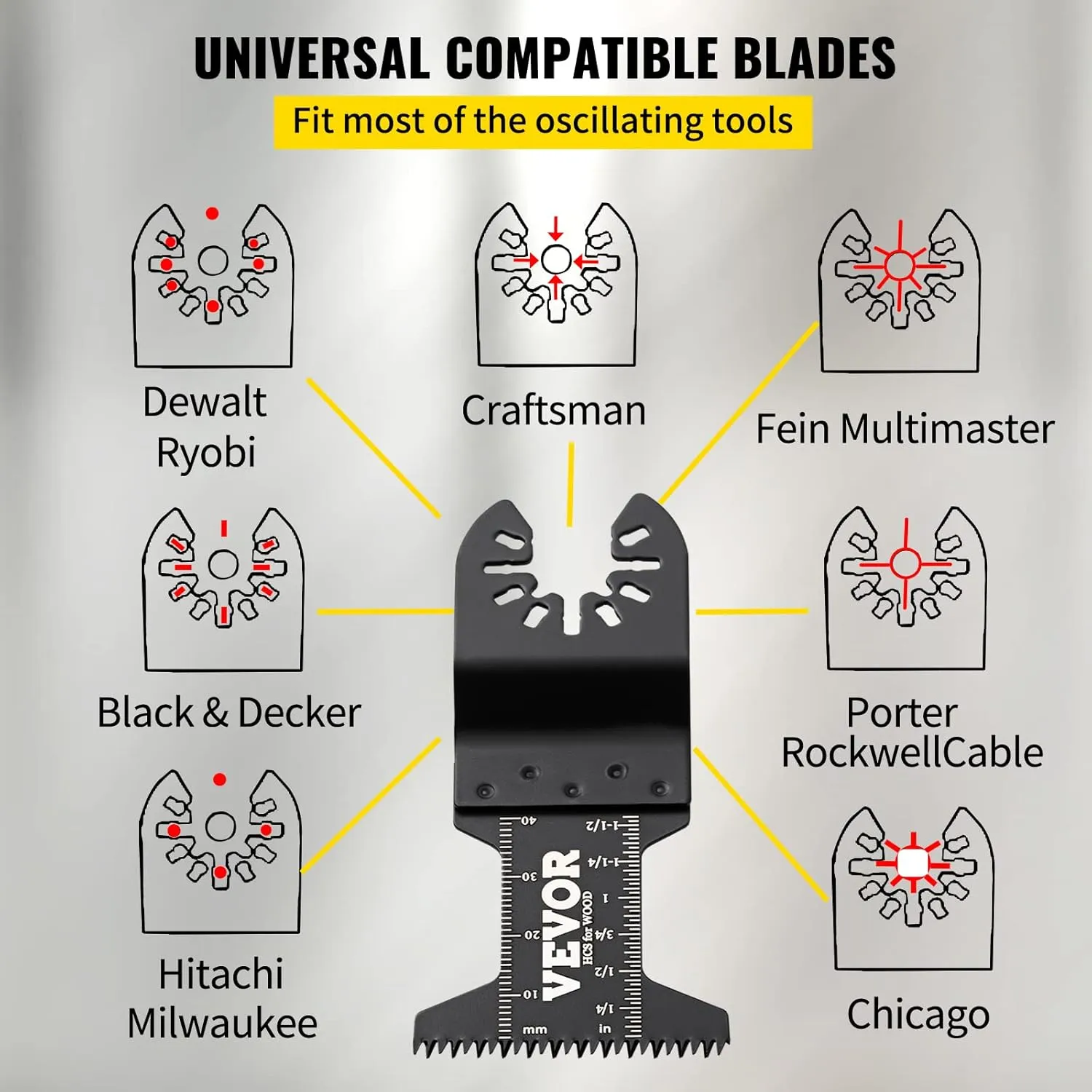 VEVOR 50 PCS Oscillating Saw Blades, Universal Quick Release Oscillating Saw Blades, Multitool Tool Blades for Wood Plastic Metal Nails, Compatible with Milwaukee Dewalt Dremel Fein Worx Bosch Makita