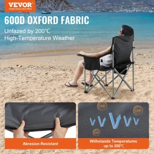 VEVOR Camping Folding Chair for Adults - Portable Heavy Duty Outdoor Quad Lumbar Back Padded Arm Chairs with Side Pockets, Cup Holder and Cooler Bag for Beach, Lawn, Picnic, Fishing, Backpacking - Black