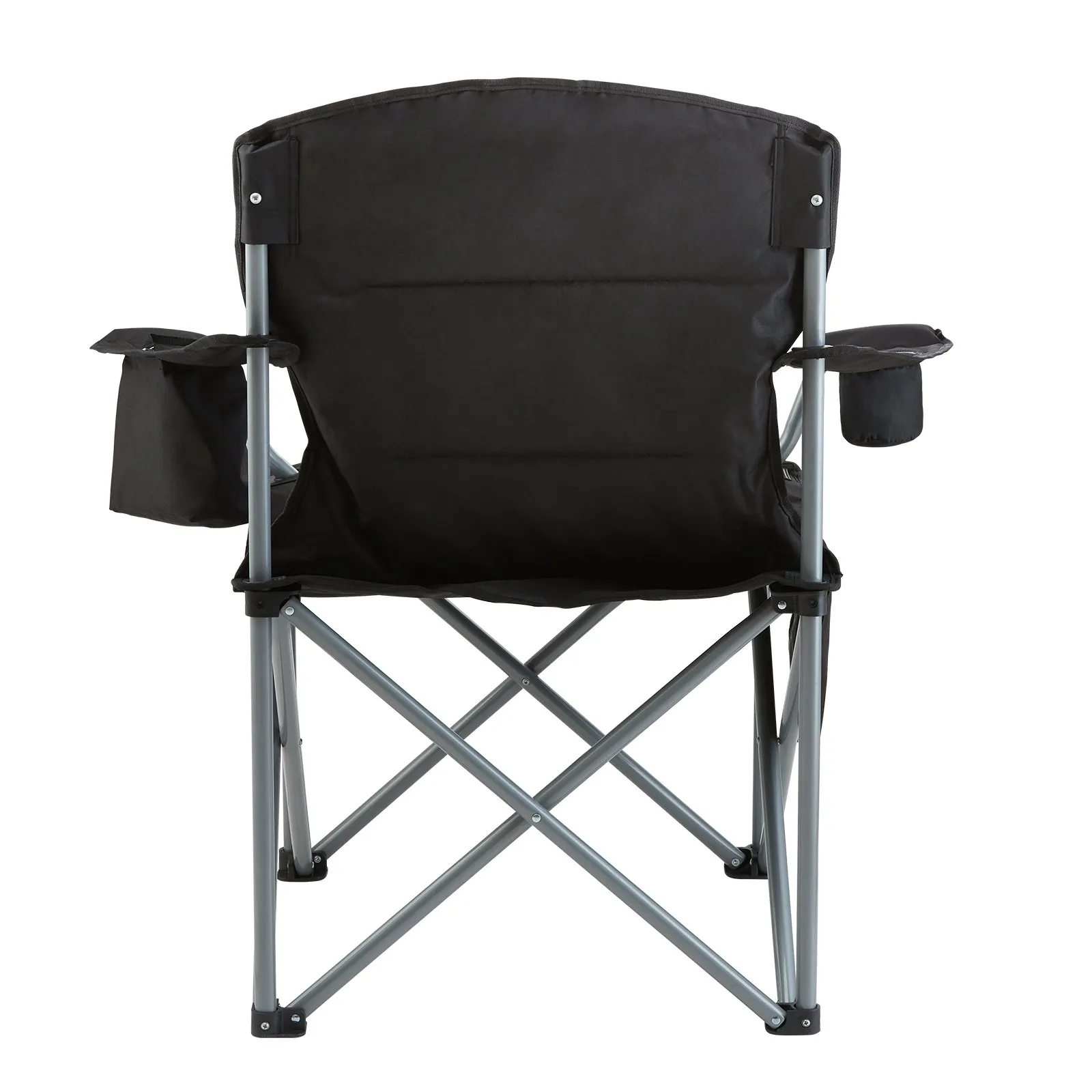 VEVOR Camping Folding Chair for Adults - Portable Heavy Duty Outdoor Quad Lumbar Back Padded Arm Chairs with Side Pockets, Cup Holder and Cooler Bag for Beach, Lawn, Picnic, Fishing, Backpacking - Black