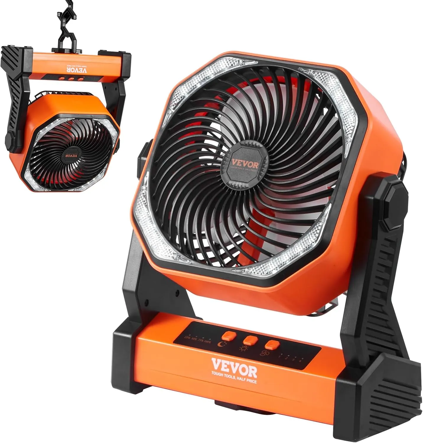 VEVOR Portable Fan Rechargeable 8 inch, Battery Powered Fan with LED Lantern, 4 Speeds Adjustable Portable Small Table Fan Personal, USB Battery Operated Fans for Travel Bedroom Home Camping Office