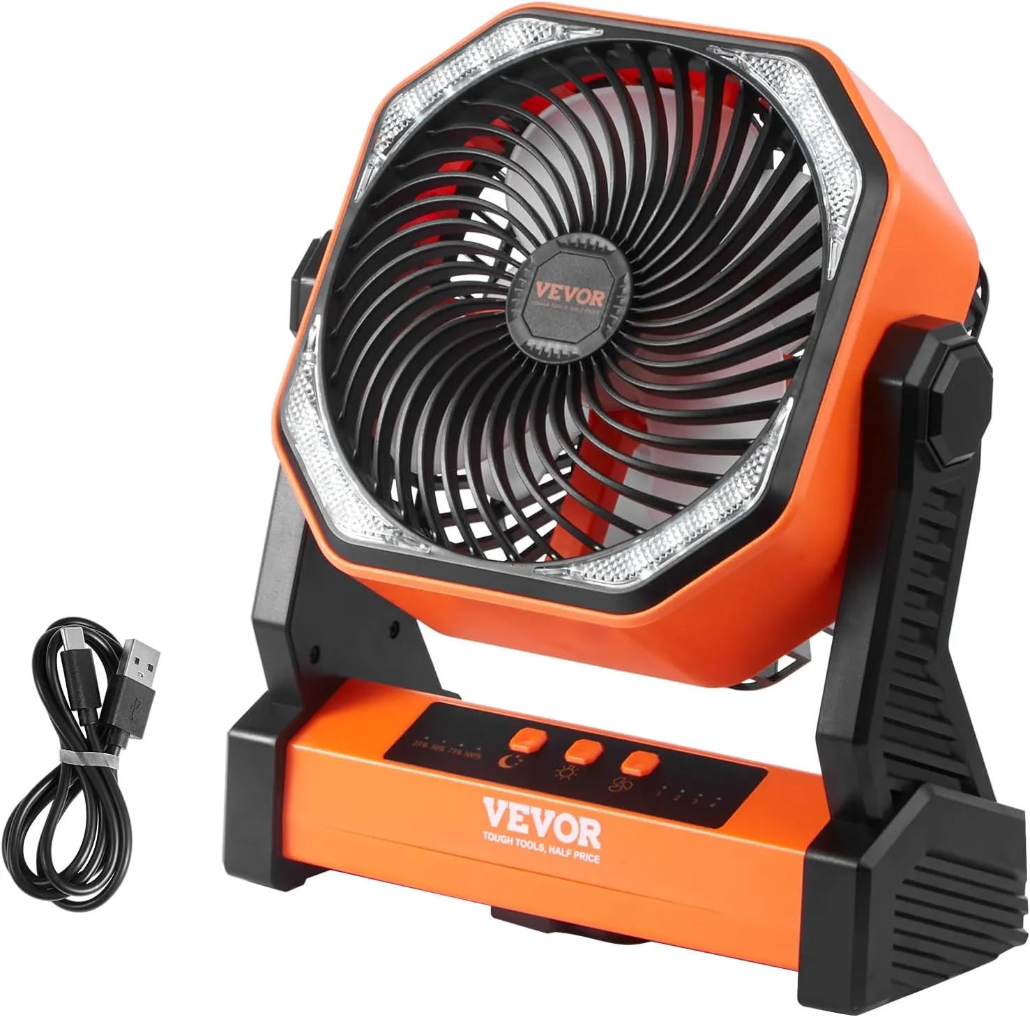 VEVOR Portable Fan Rechargeable 8 inch, Battery Powered Fan with LED Lantern, 4 Speeds Adjustable Portable Small Table Fan Personal, USB Battery Operated Fans for Travel Bedroom Home Camping Office