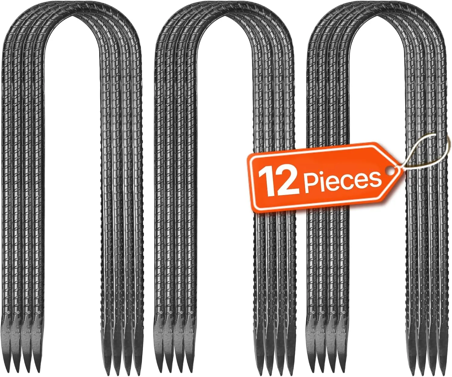 VEVOR Rebar Stakes, 10-Inch, Heavy-Duty 0.32 in Diameter J Hook, Galvanized Steel Ground Anchors with Chisel Point End & Rust-Resistant Coating, for Gardening Support, Fence, Camping Tents (12-Pack)