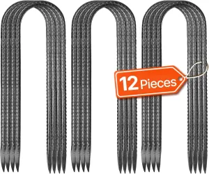 VEVOR Rebar Stakes, 10-Inch, Heavy-Duty 0.32 in Diameter J Hook, Galvanized Steel Ground Anchors with Chisel Point End & Rust-Resistant Coating, for Gardening Support, Fence, Camping Tents (12-Pack)