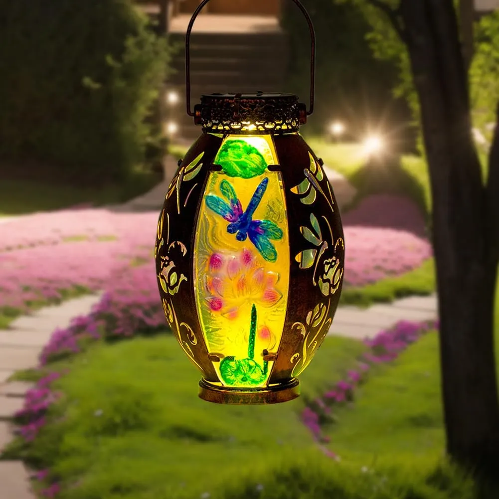 VEWOGARDEN 2 Pack Solar Lanterns Outdoor Waterproof Hanging Decorative Dragonfly Solar Lights for Patio Porch Garden Table Decor