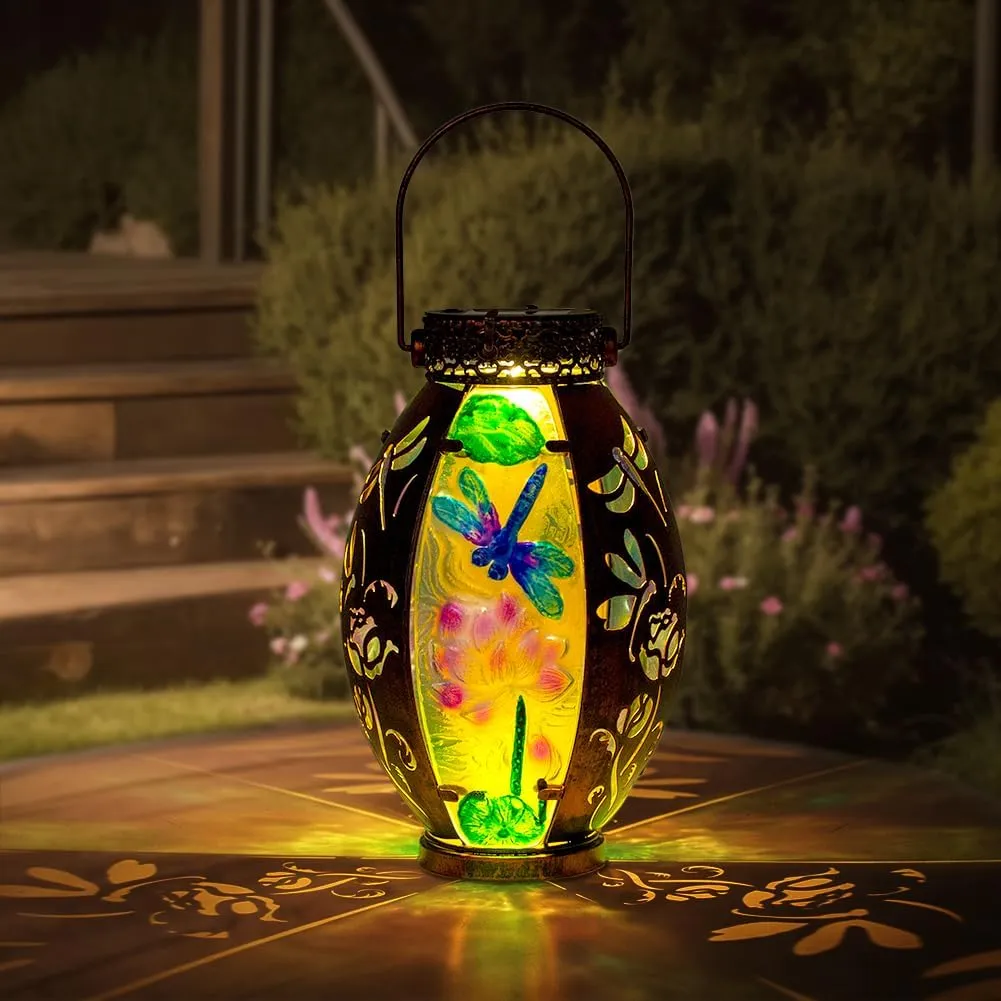 VEWOGARDEN 2 Pack Solar Lanterns Outdoor Waterproof Hanging Decorative Dragonfly Solar Lights for Patio Porch Garden Table Decor