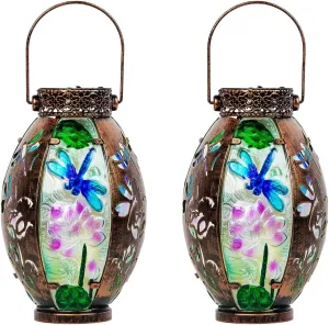 VEWOGARDEN 2 Pack Solar Lanterns Outdoor Waterproof Hanging Decorative Dragonfly Solar Lights for Patio Porch Garden Table Decor