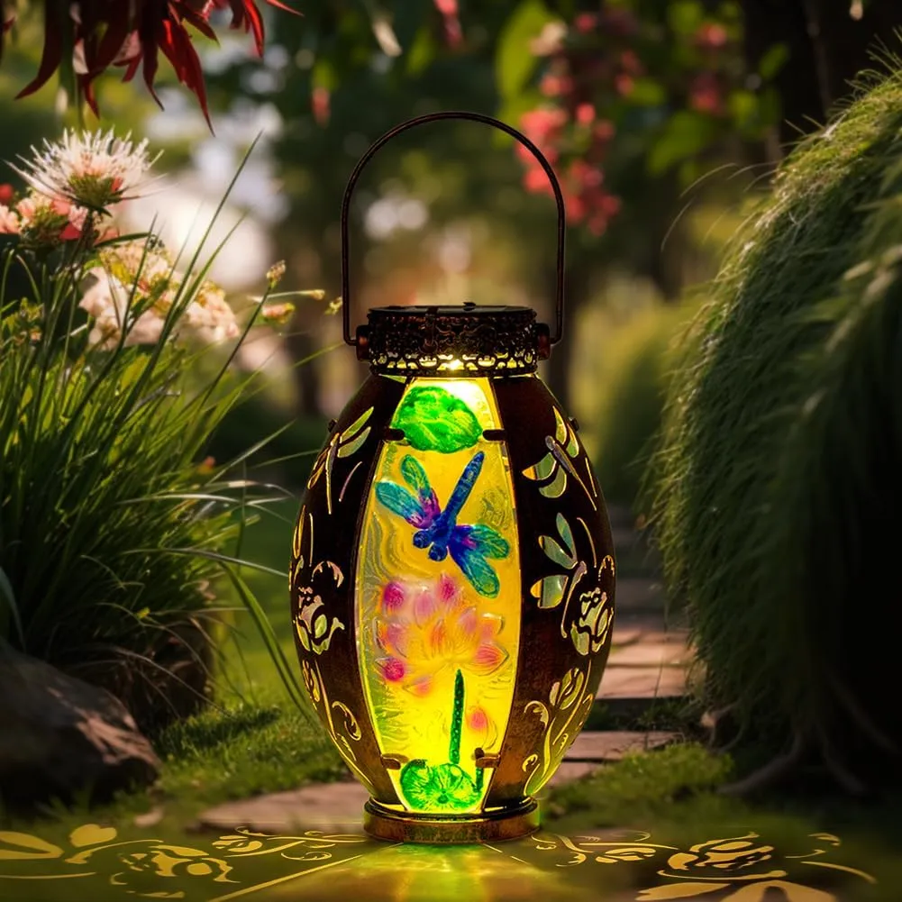 VEWOGARDEN 2 Pack Solar Lanterns Outdoor Waterproof Hanging Decorative Dragonfly Solar Lights for Patio Porch Garden Table Decor