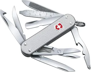 Victorinox Mini Champ Alox Swiss Army Knife, Compact, 15 Functions, Swiss Made Pocket Knife with Orange Peeler, Cuticle Pusher and Blade - Silver